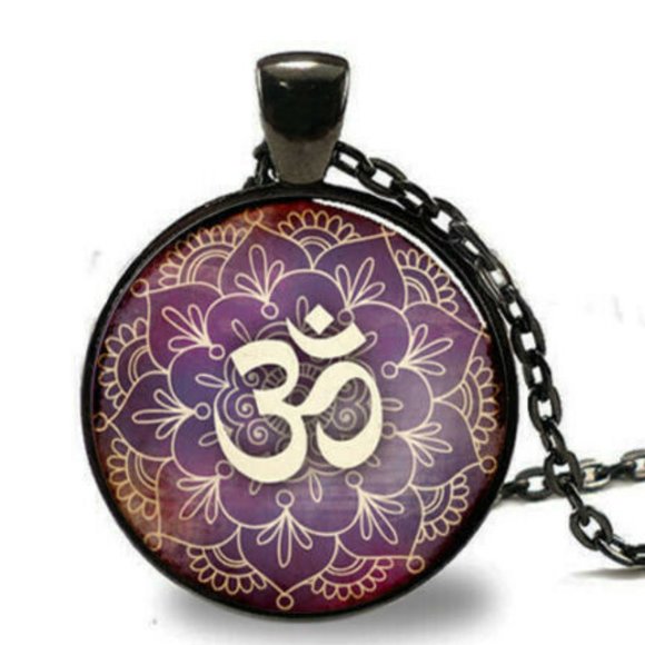Brand New Om Namaste pendant necklace black chain purple pendant - Picture 1 of 5